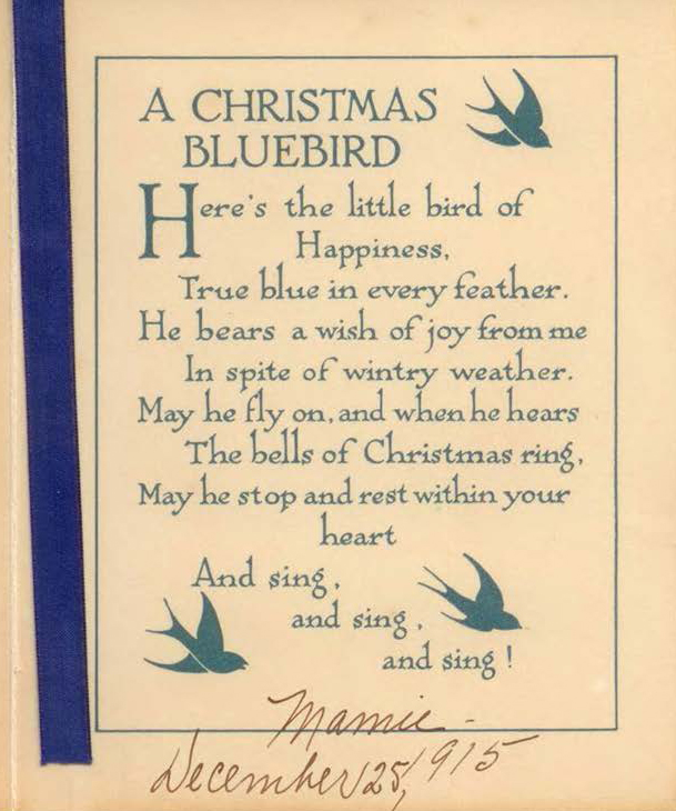 Christmas card given by Mamie Eisenhower to Dwight Eisenhower in 1915, True blu CROPPED